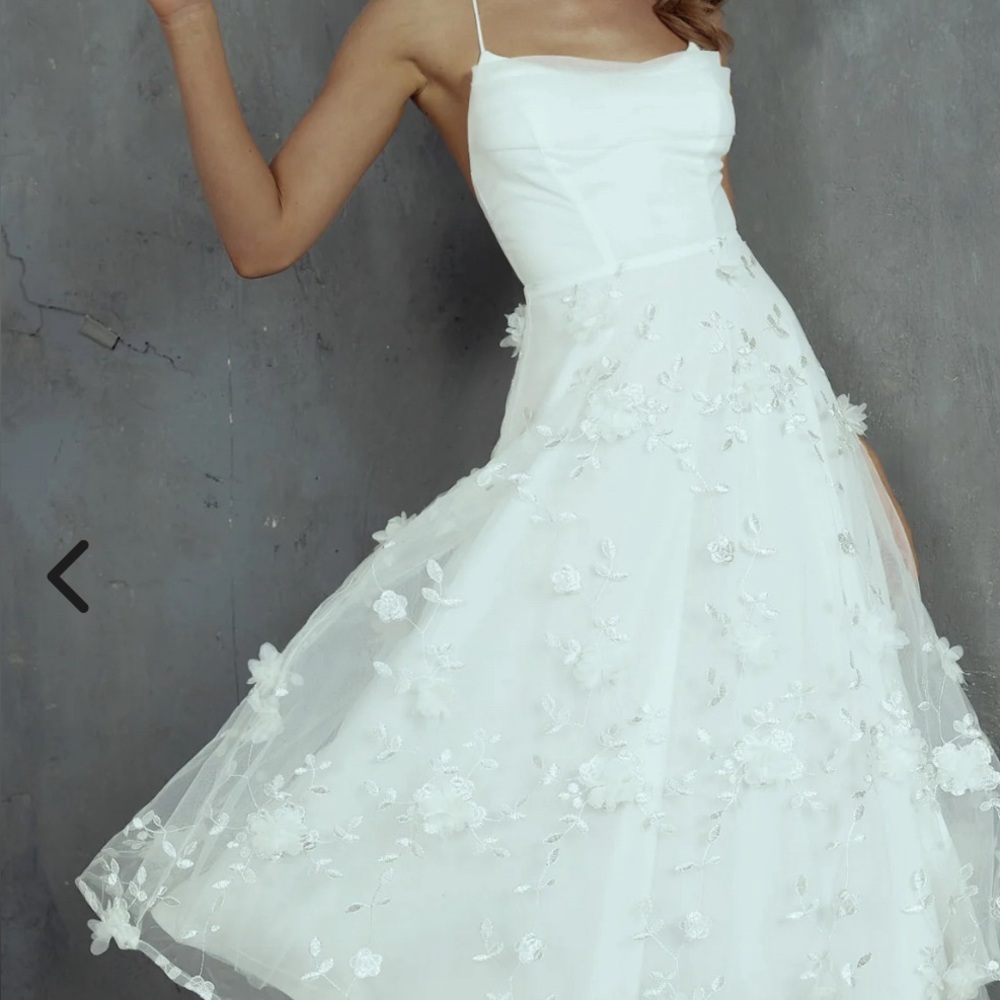 Selfie Leslie Floating By Pleated Neckline Mesh Midi Dress Embellished White